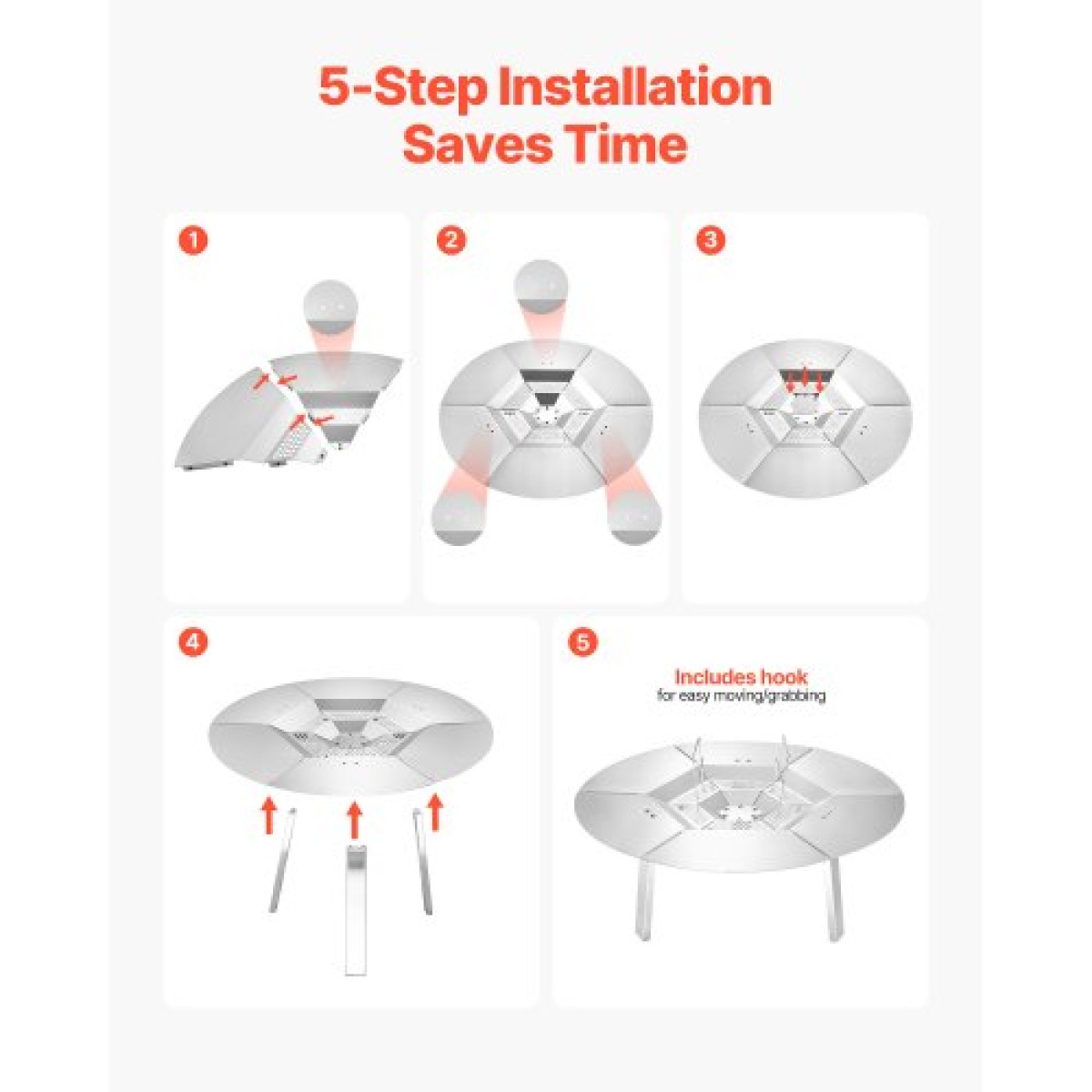 VEVOR Fire Pit Heat Delector for Solo Solo Yukon, 635 mm Bonfire Round for Wood Burning Fire Pit, 304 Ανοξείδωτος διαχύτης θερμότητας, Αποσπώμενο κάλυμμα καυστήρα Αξεσουάρ κάμπινγκ