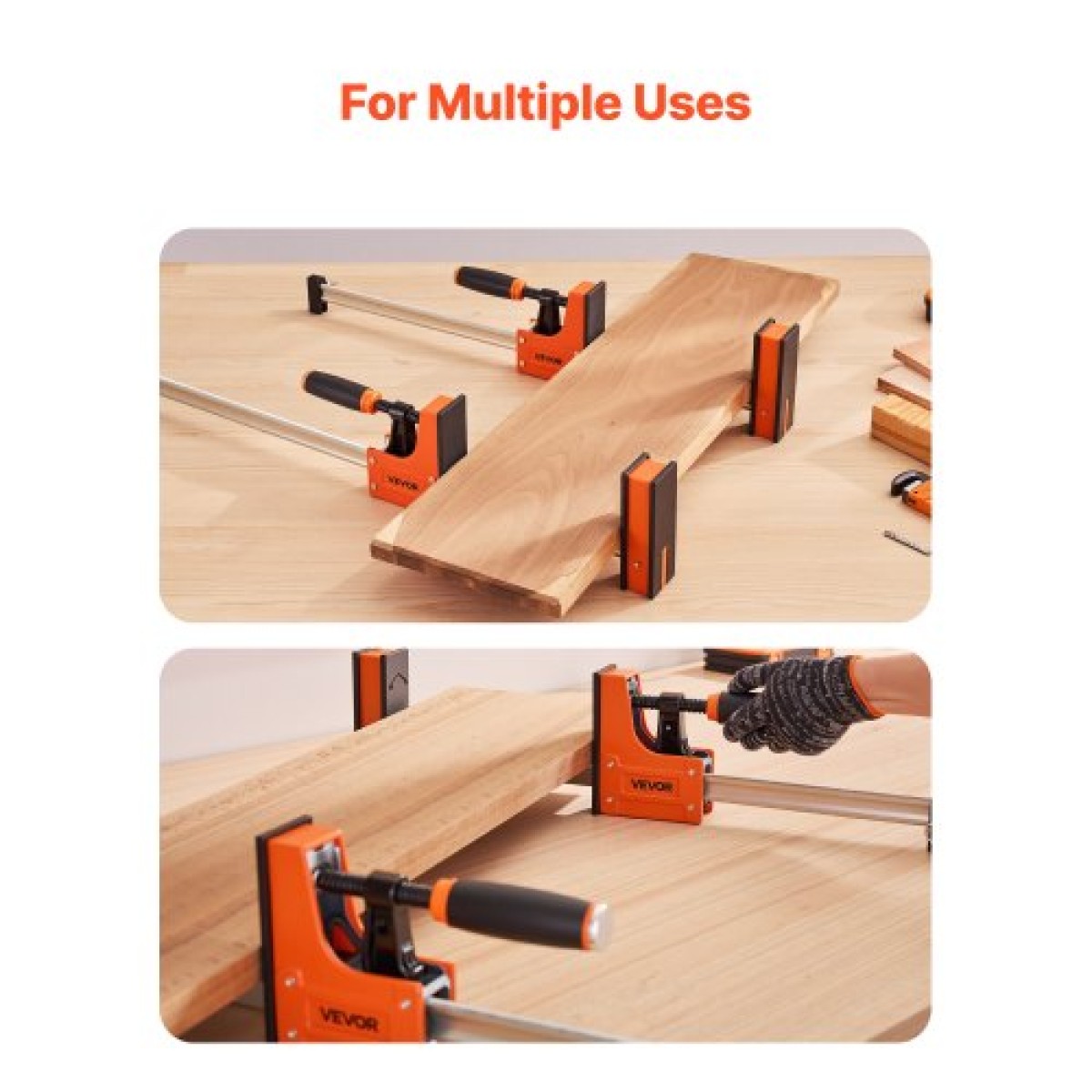 VEVOR Bar Clamps for Woodworking, 2-Pack 60,96 cm Σετ παράλληλων σφιγκτήρων, F-Clamp με όριο φορτίου 680 kg, ομοιόμορφη πίεση, πλαστικό υψηλής αντοχής και ανθρακούχο χάλυβα, για κατεργασία ξύλου μεταλλουργία, πορτοκαλί