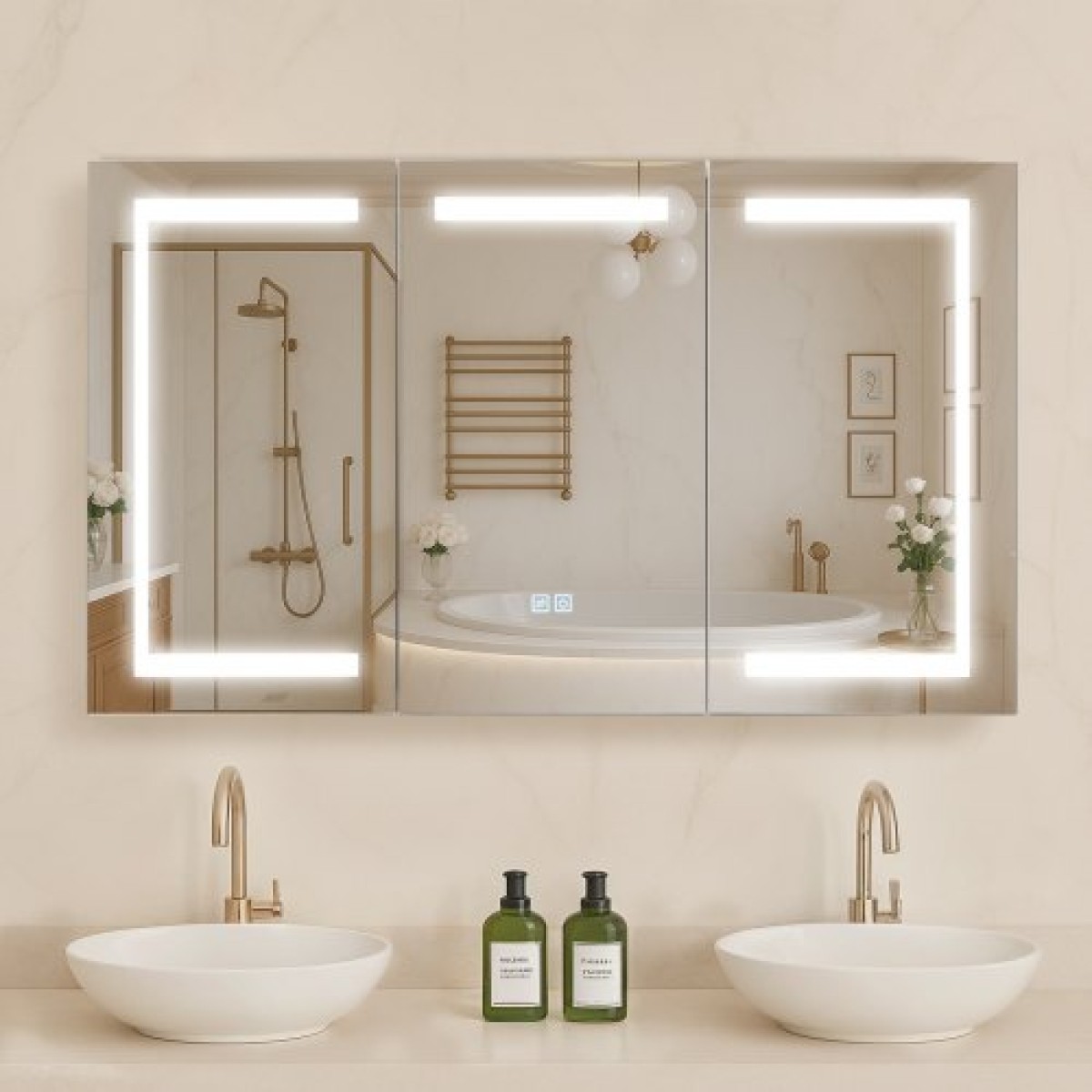 Ντουλάπι φαρμάκου VEVOR Lighted Medicine με καθρέφτη, 100 x 60 cm Επιτοίχιο, 3 Color Dimmable LED Medicine ντουλάπι με σκληρυμένο γυαλί καθρέφτη, λειτουργία μνήμης/2 ρυθμιζόμενα ράφια/πρίζες & USB