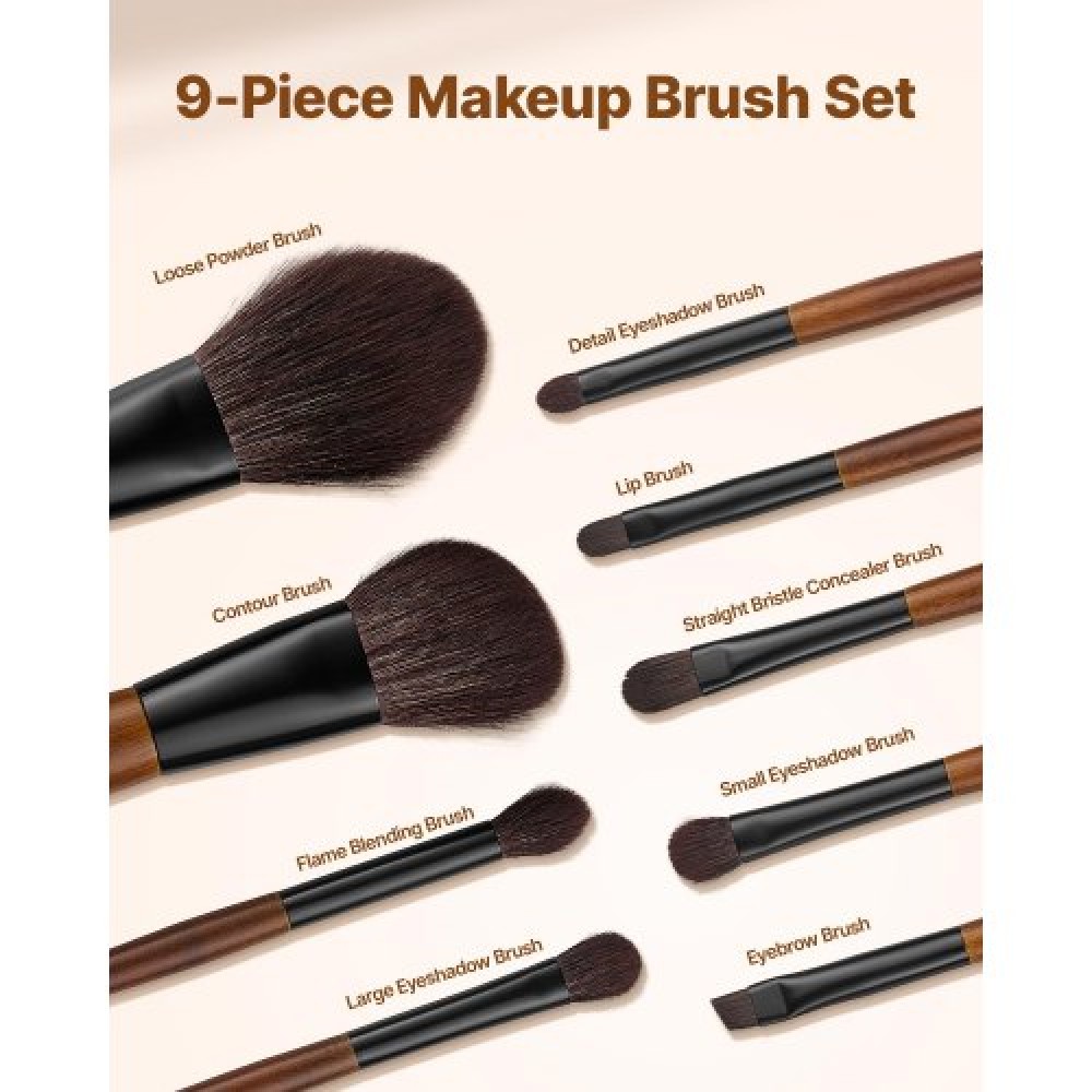 VEVOR 9PCS Makeup Brush Set for Foundation Blending Eyeshadow with Soft Bristles