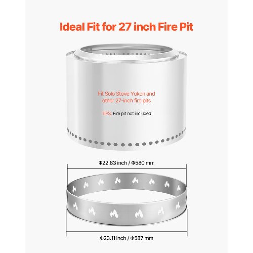 VEVOR Fire Pit Stand for Solo Solo Bonfire, 68,6 cm Smokeless Fire Pit Ring, Ανοξείδωτο ατσάλι Τζάκι Αξεσουάρ πλαισίου στήριξης εστίας Ranger, Φορητό Εργαλεία βάσης για υπαίθριο κάμπινγκ για τζάκι
