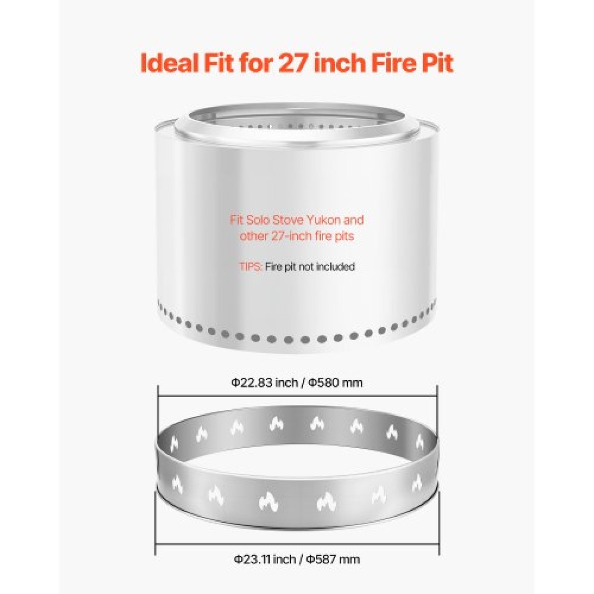 VEVOR Fire Pit Stand for Solo Solo Bonfire, 68,6 cm Smokeless Fire Pit Ring, Ανοξείδωτο ατσάλι Τζάκι Αξεσουάρ πλαισίου στήριξης εστίας Ranger, Φορητό Εργαλεία βάσης για υπαίθριο κάμπινγκ για τζάκι