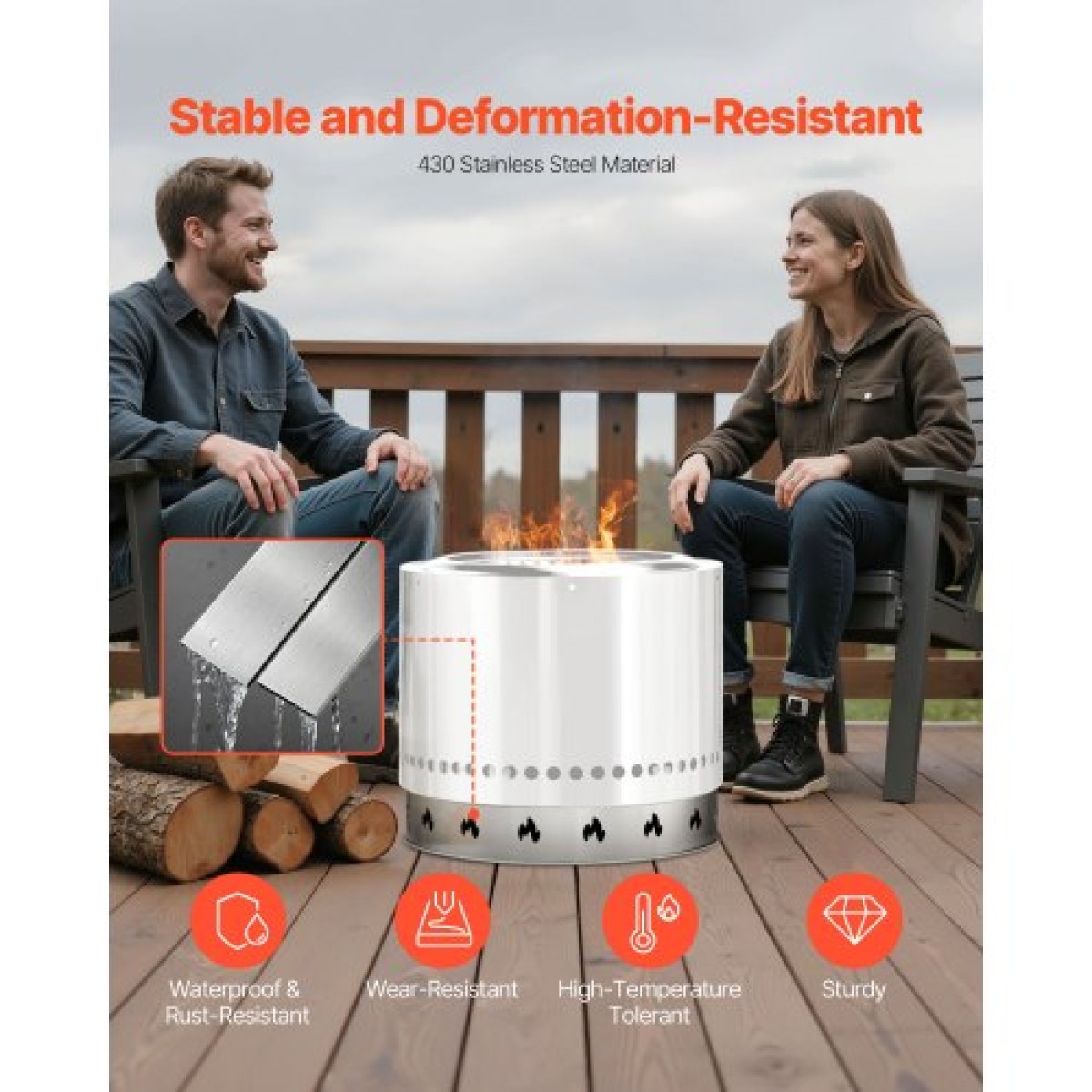 VEVOR Fire Pit Stand for Solo Solo Bonfire, 68,6 cm Smokeless Fire Pit Ring, Ανοξείδωτο ατσάλι Τζάκι Αξεσουάρ πλαισίου στήριξης εστίας Ranger, Φορητό Εργαλεία βάσης για υπαίθριο κάμπινγκ για τζάκι