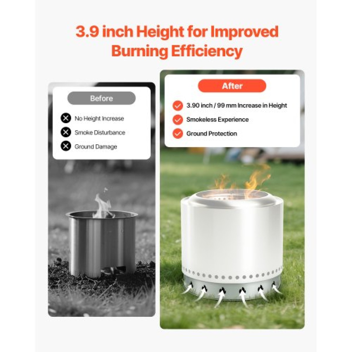 VEVOR Fire Pit Stand for Solo Solo Bonfire, 68,6 cm Smokeless Fire Pit Ring, Ανοξείδωτο ατσάλι Τζάκι Αξεσουάρ πλαισίου στήριξης εστίας Ranger, Φορητό Εργαλεία βάσης για υπαίθριο κάμπινγκ για τζάκι