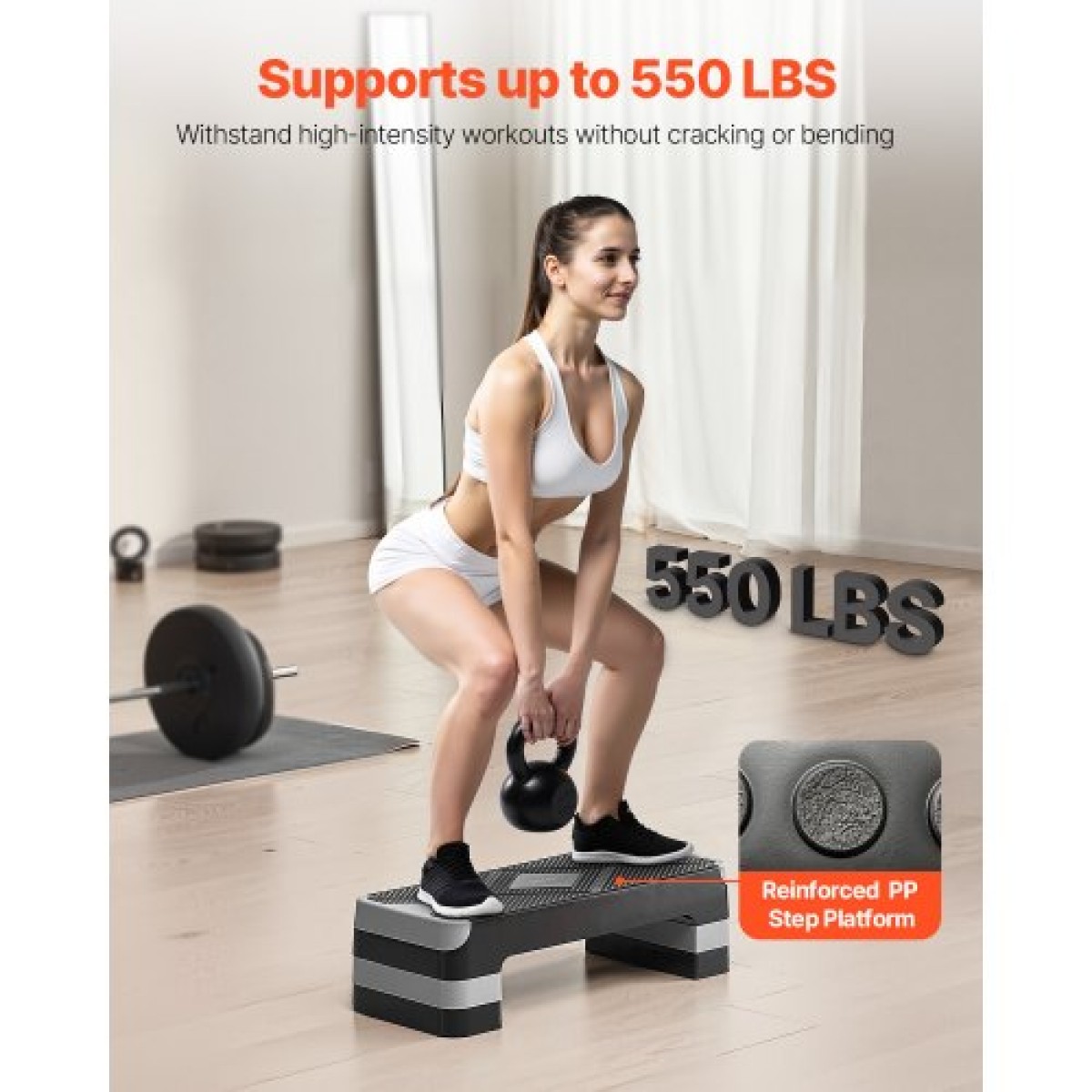 VEVOR Aerobic Step Platform, Aerobic Stepper προπόνησης 28 ιντσών, ρυθμιζόμενο ύψος προπόνησης γυμναστικής Step Deck Trainer με 4 ανυψωτικά, Αντιολισθητικός πάγκος επιφάνειας για Home Gym Cardio Strength, Γκρι