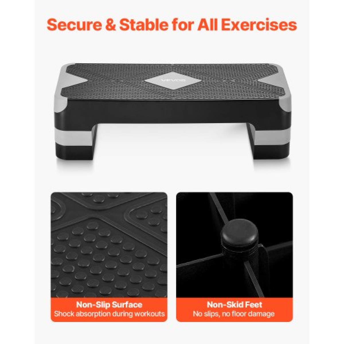 VEVOR Aerobic Step Platform, Aerobic Stepper προπόνησης 28 ιντσών, ρυθμιζόμενο ύψος προπόνησης γυμναστικής Step Deck Trainer με 4 ανυψωτικά, Αντιολισθητικός πάγκος επιφάνειας για Home Gym Cardio Strength, Γκρι