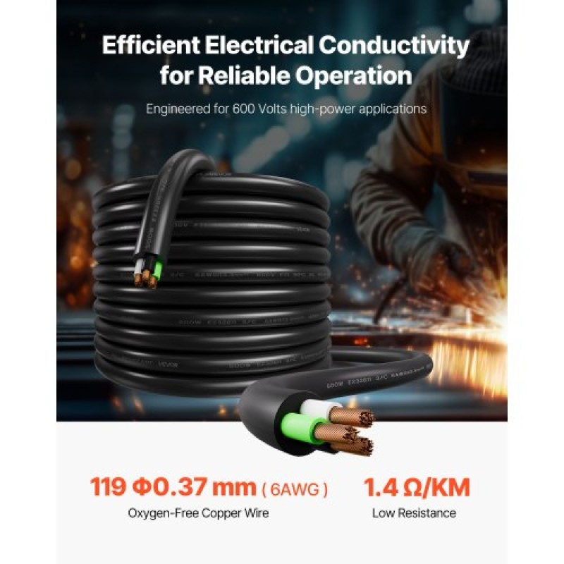 VEVOR 25 FT (7,62 m) 6AWG (16 mm²) Καλώδιο επέκτασης ηλεκτρικού ρεύματος Premium Χάλκινο καλώδιο