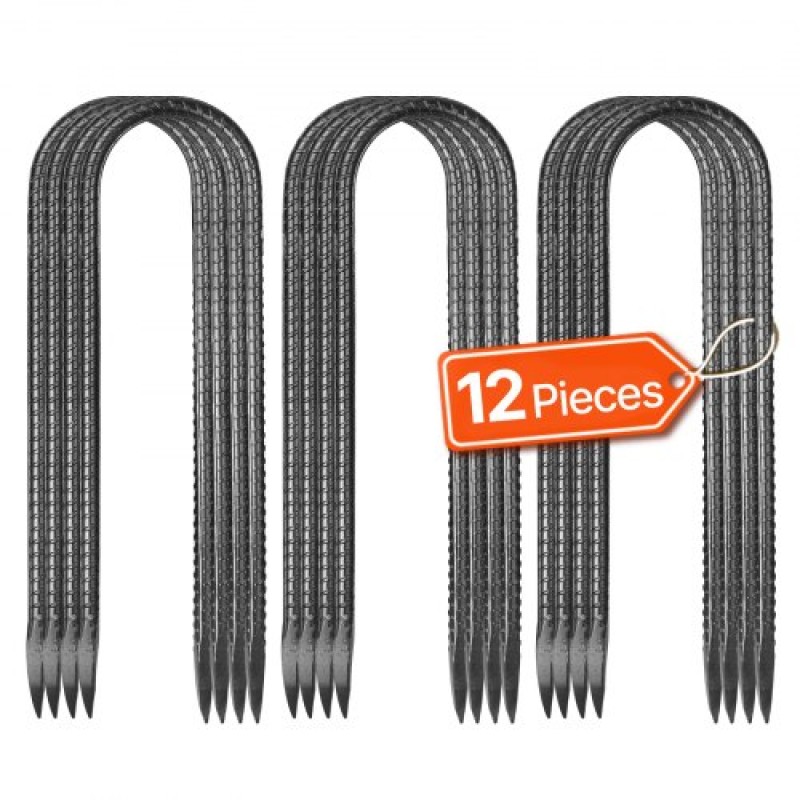 VEVOR 10-Inch 12 Pack Rebar Stakes Heavy Duty U Shape Galvanized Ground Anchors