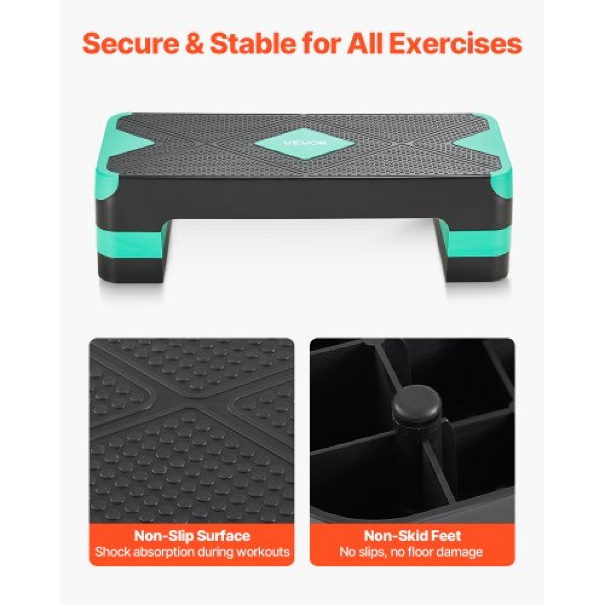 VEVOR Aerobic Step Platform, Aerobic Stepper προπόνησης 28 ιντσών, ρυθμιζόμενο ύψος γυμναστικής Step Deck Trainer με 4 ανυψωτικά, αντιολισθητικός πάγκος επιφανείας για Home Gym Cardio Strength, Πράσινο