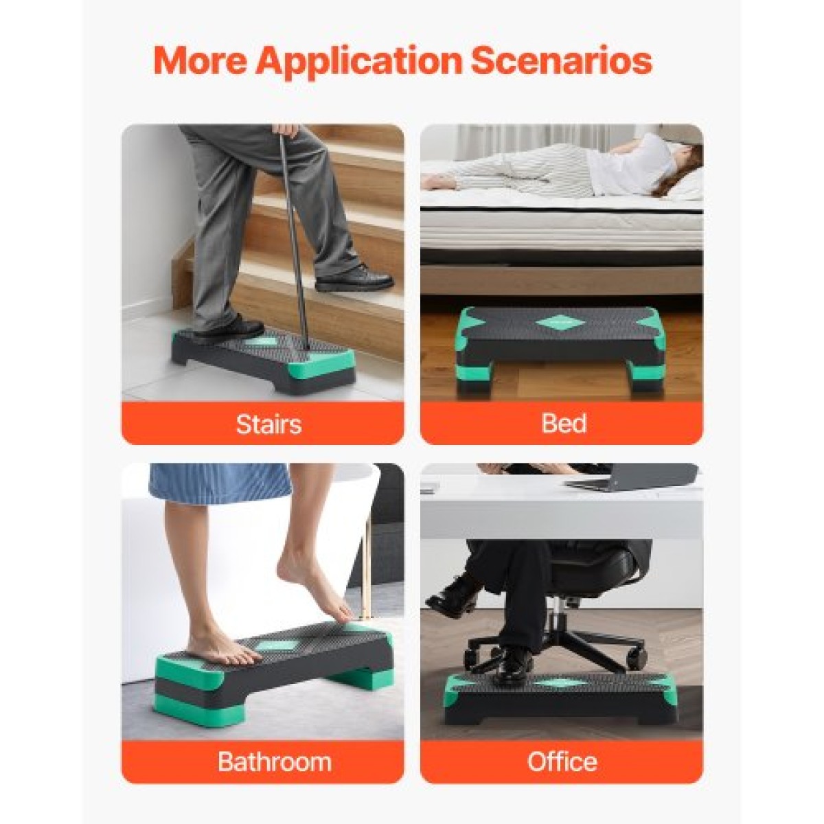 VEVOR Aerobic Step Platform, Aerobic Stepper προπόνησης 28 ιντσών, ρυθμιζόμενο ύψος γυμναστικής Step Deck Trainer με 4 ανυψωτικά, αντιολισθητικός πάγκος επιφανείας για Home Gym Cardio Strength, Πράσινο