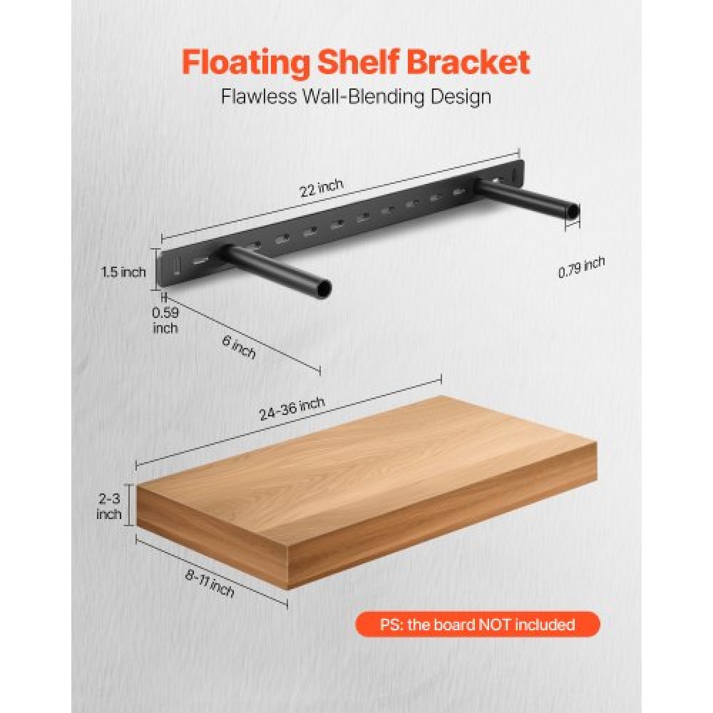 VEVOR 2 Pcs Shelf Bracket 22 inch / 558.4 mm Heavy Duty Floating Shelf Brackets