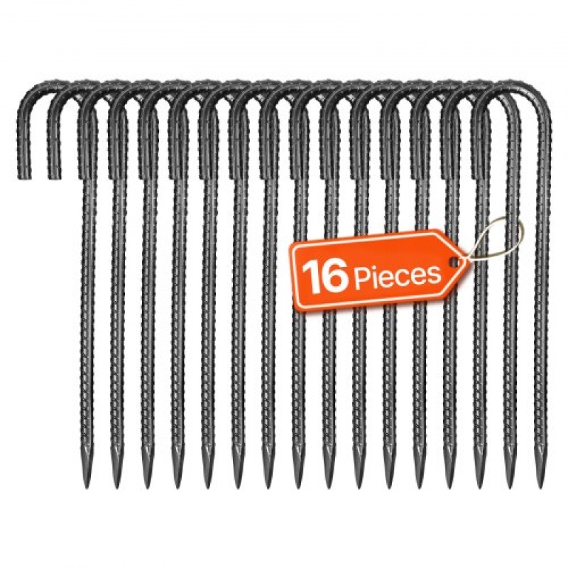 VEVOR 12-Inch 16 Pack Rebar Stakes Heavy Duty J Hook Galvanized Ground Anchors