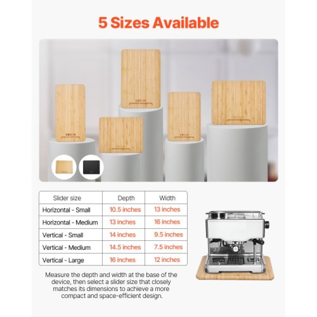 Slider συσκευής VEVOR, Μικρός 10,5 x 13 ιντσών, κυλιόμενος συρόμενος δίσκος με ελαστικούς τροχούς & κούφια λαβή, εύκολος καθαρισμός, κυλιόμενος δίσκος συσκευής για καφετιέρα, πάγκος κουζίνας, φυσικό ξύλο