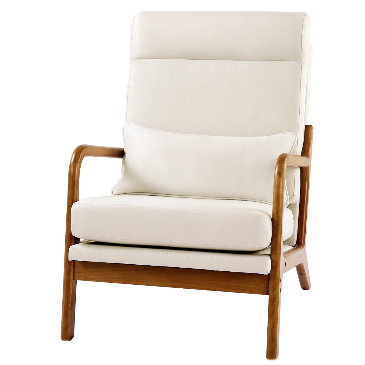 Καρέκλα VEVOR Accent, High Back Mid Century Modern πολυθρόνα με σκελετό από μασίφ ξύλο και αντιολισθητικά πόδια, επενδυμένες καρέκλες αναψυχής με λινό ύφασμα και παχύ μαξιλάρι 13,5 cm, για σαλόνι, υπνοδωμάτιο
