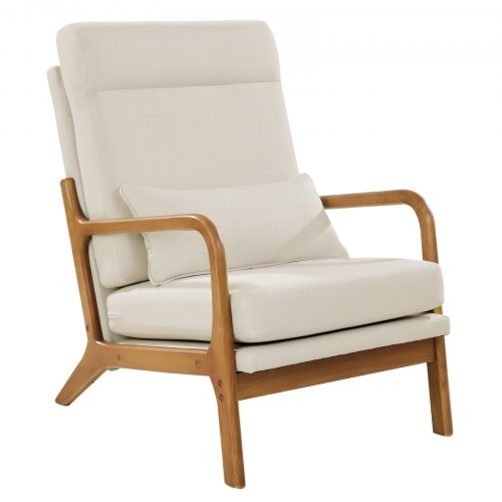 Καρέκλα VEVOR Accent, High Back Mid Century Modern πολυθρόνα με σκελετό από μασίφ ξύλο και αντιολισθητικά πόδια, επενδυμένες καρέκλες αναψυχής με λινό ύφασμα και παχύ μαξιλάρι 13,5 cm, για σαλόνι, υπνοδωμάτιο