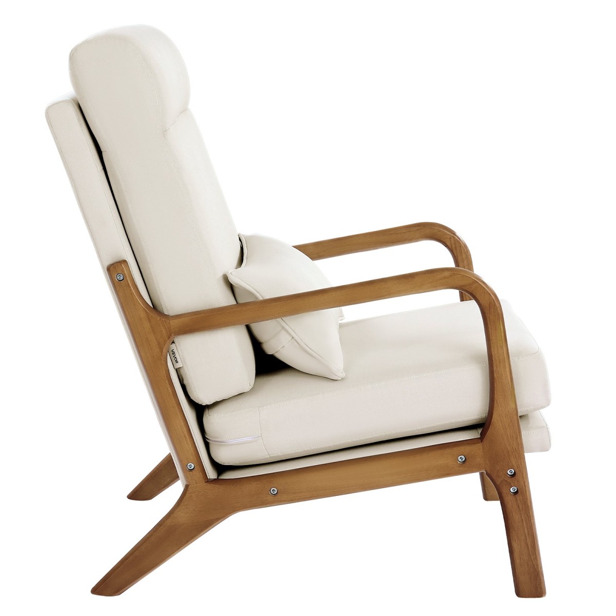 Καρέκλα VEVOR Accent, High Back Mid Century Modern πολυθρόνα με σκελετό από μασίφ ξύλο και αντιολισθητικά πόδια, επενδυμένες καρέκλες αναψυχής με λινό ύφασμα και παχύ μαξιλάρι 13,5 cm, για σαλόνι, υπνοδωμάτιο