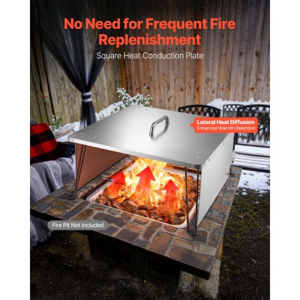 Εκτροπέας θερμότητας VEVOR Fire Pit, 645x645x370 mm Τετράγωνο κάλυμμα καυστήρα εξωτερικού χώρου, από ανοξείδωτο ατσάλι Bonfire Camping Wood Burning, Push Heat Down and Out με 4 πτυσσόμενα πόδια και λαβή μεταφοράς