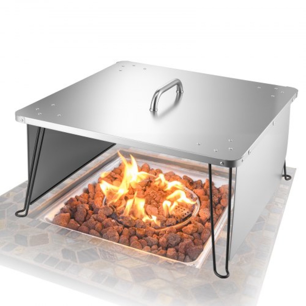 Εκτροπέας θερμότητας VEVOR Fire Pit, 645x645x370 mm Τετράγωνο κάλυμμα καυστήρα εξωτερικού χώρου, από ανοξείδωτο ατσάλι Bonfire Camping Wood Burning, Push Heat Down and Out με 4 πτυσσόμενα πόδια και λαβή μεταφοράς