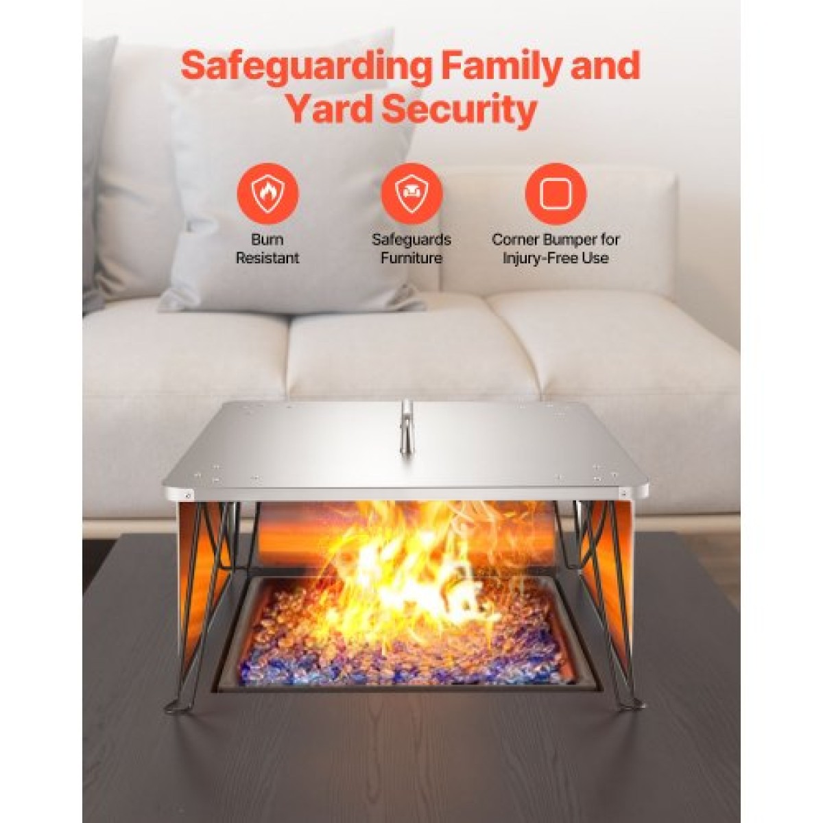 Εκτροπέας θερμότητας VEVOR Fire Pit, 645x645x370 mm Τετράγωνο κάλυμμα καυστήρα εξωτερικού χώρου, από ανοξείδωτο ατσάλι Bonfire Camping Wood Burning, Push Heat Down and Out με 4 πτυσσόμενα πόδια και λαβή μεταφοράς