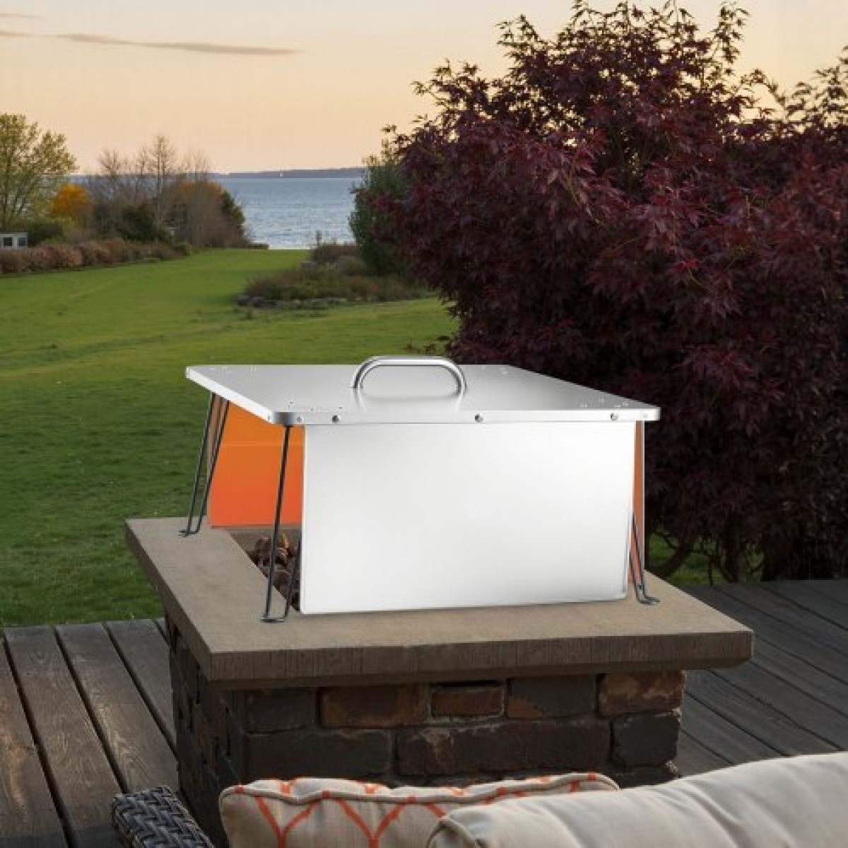Εκτροπέας θερμότητας VEVOR Fire Pit, 645x645x370 mm Τετράγωνο κάλυμμα καυστήρα εξωτερικού χώρου, από ανοξείδωτο ατσάλι Bonfire Camping Wood Burning, Push Heat Down and Out με 4 πτυσσόμενα πόδια και λαβή μεταφοράς