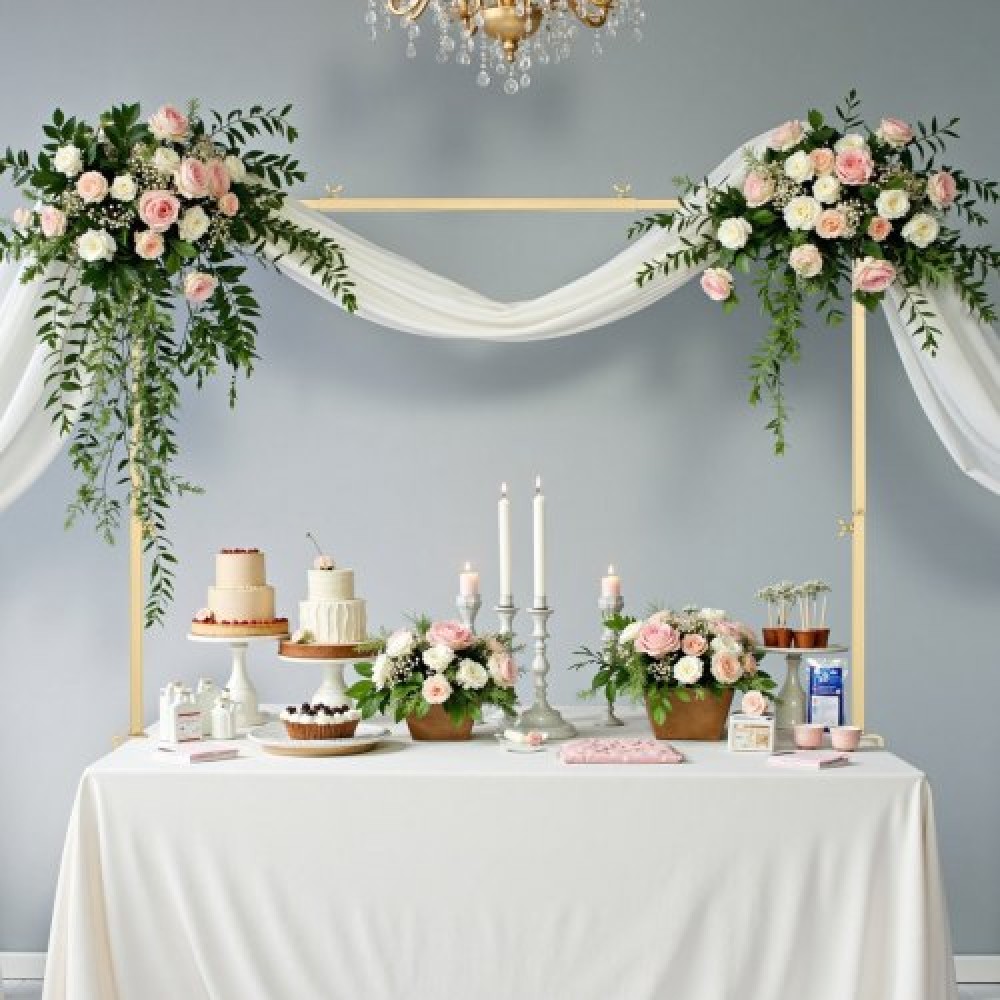 VEVOR Over The Table Rod Stand με σφιγκτήρες, 13"-42" ψηλό & 28"-98" μήκους ρυθμιζόμενο, μεταλλική βάση επιτραπέζιας καμάρας, επιτραπέζιο μπαλόνι καμάρας πλαίσιο για χριστουγεννιάτικα στολίδια πάρτι γενεθλίων γάμου, χρυσό