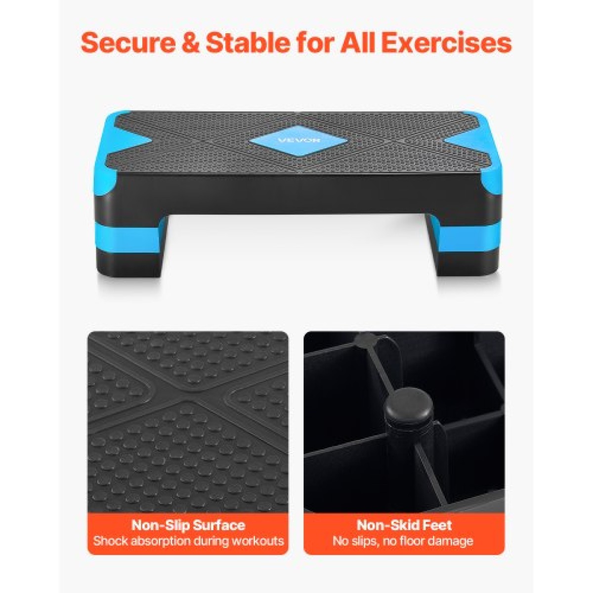 VEVOR Aerobic Step Platform, Aerobic Stepper προπόνησης 28 ιντσών, ρυθμιζόμενο ύψος γυμναστικής Step Deck Trainer με 4 ανυψωτικά, Αντιολισθητικός πάγκος επιφάνειας για Home Gym Cardio Strength, Μπλε