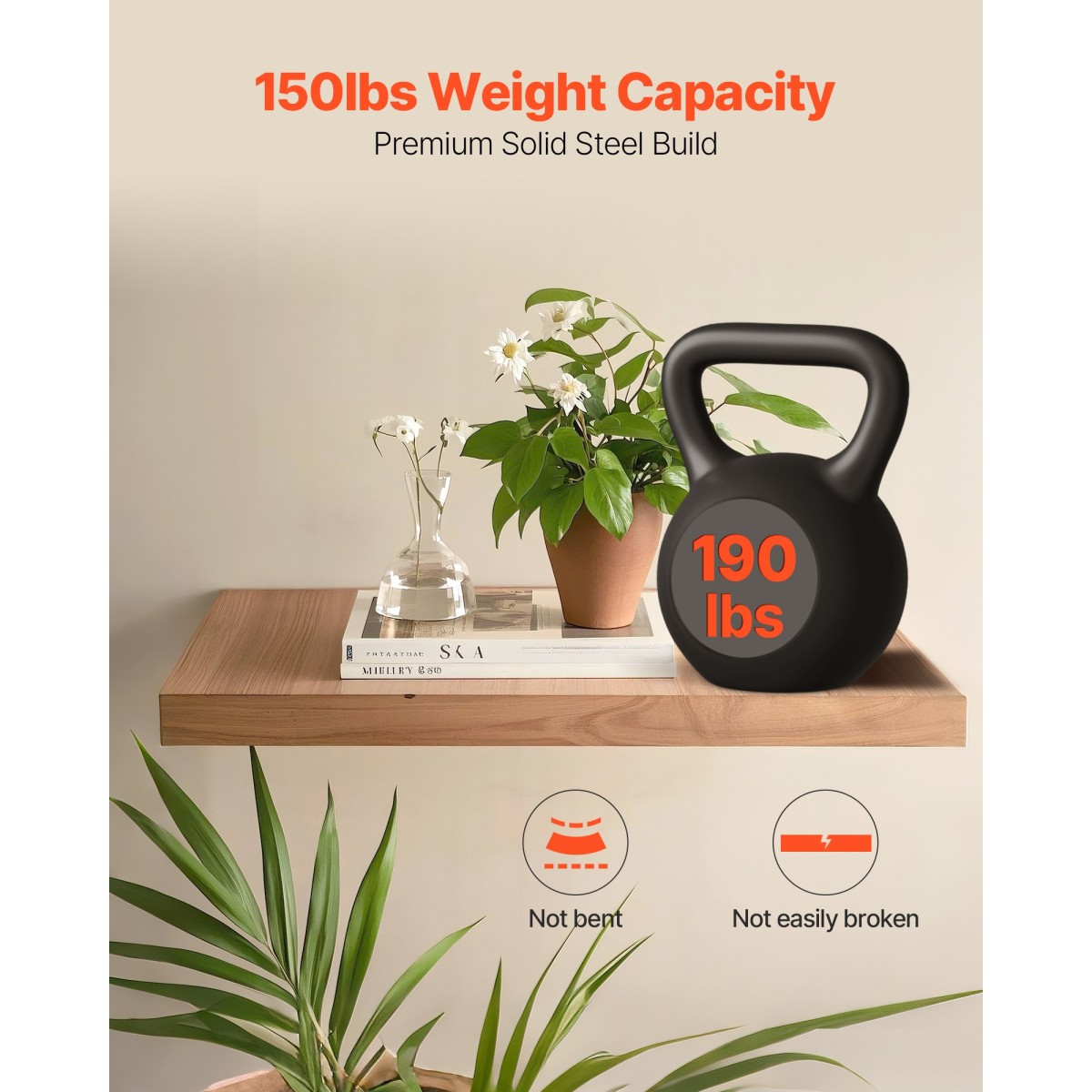 Βάση στήριξης ραφιού VEVOR 1 Pack, 190 lbs/86 kg χωρητικότητα βάρους, 34x6,2x1,5 ίντσες / 863,6x157,4x38,1 mm, Υποστήριξη κρυφών βραχιόνων ραφιών βαρέως τύπου, Αόρατος πλωτός βραχίονας τοποθέτησης στον τοίχο
