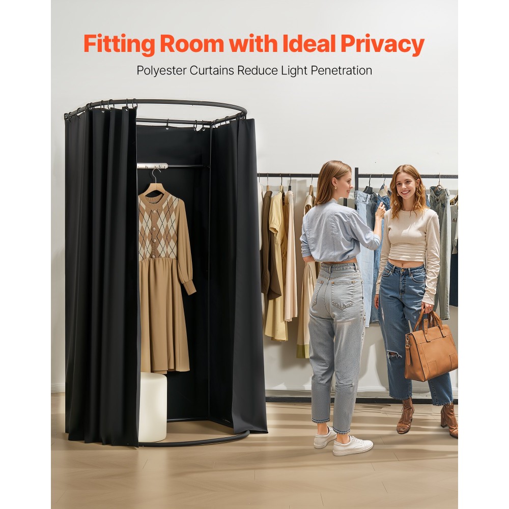 VEVOR Fitting Room, Φορητό γκαρνταρόμπα με χοντρές πολυεστερικές κουρτίνες, ιδιωτικός χώρος με κουρτίνα σκίασης και γάντζο, για Boutique, Mall, Tailor's Store & Outdoor Activity 100 x 95 x 200 cm (Μαύρο)