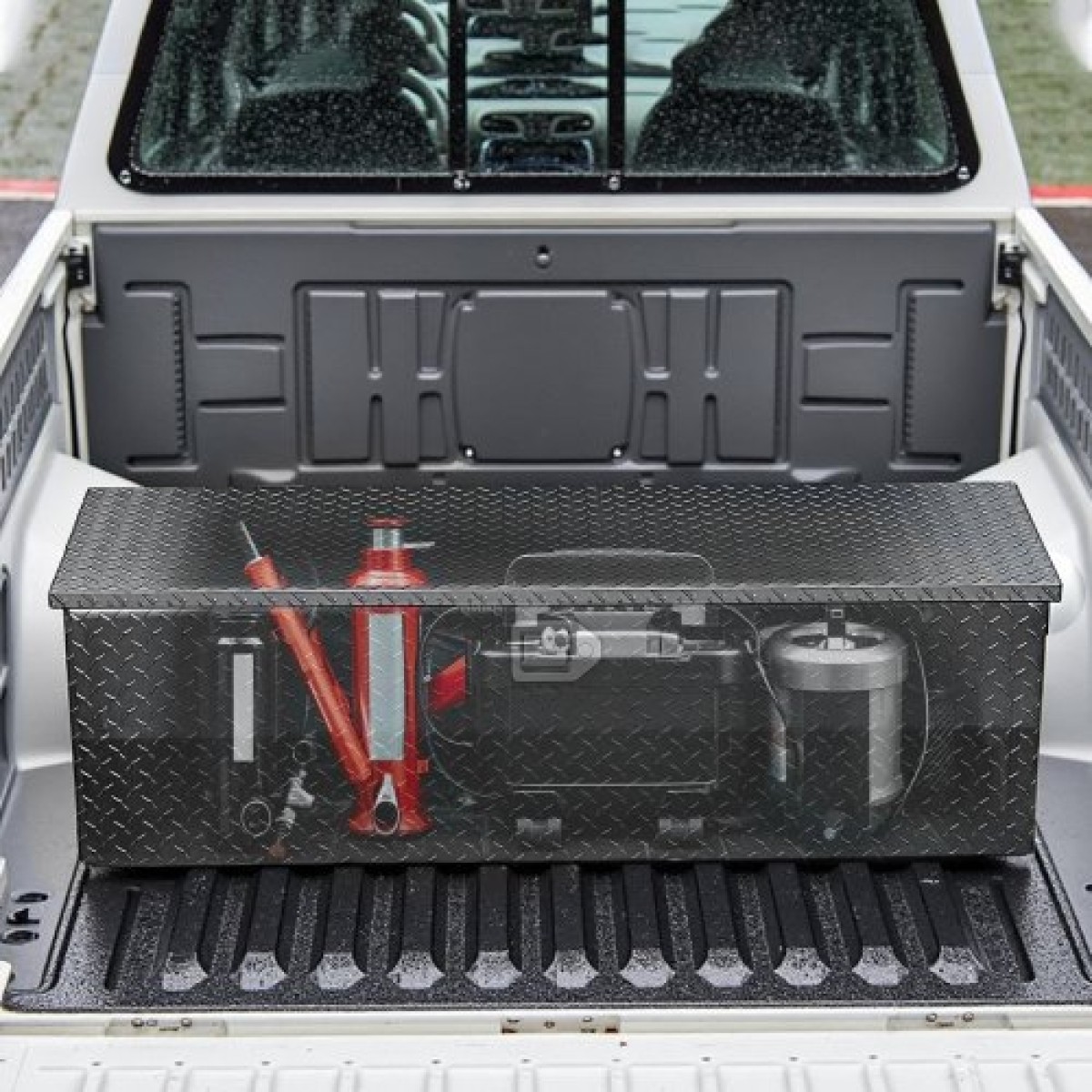 Κιβώτιο εργαλείων κρεβατιού φορτηγού VEVOR Heavy Duty, Εργαλειοθήκη Diamond Plate με Πλαϊνή λαβή και κλειδαριά, Αποθήκευση εργαλειοθήκης για τρέιλερ, Pickup, RV, 49"x15"x15"(1244,6x381x381mm), Μαύρο
