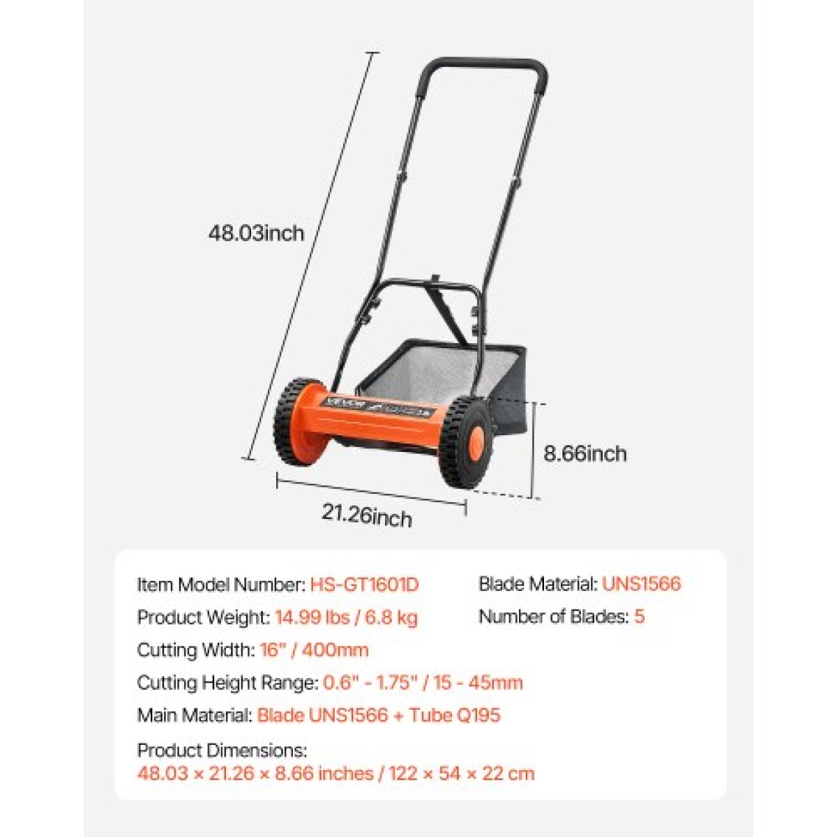 Χλοοκοπτική μηχανή γκαζόν VEVOR Push Reel 40 cm, 5 λεπίδες Χειροκίνητο Push Mower No Motor, 15-45 mm Ρυθμιζόμενο ύψος κοπής, Χλοοκοπτικά Walk-Behind with Grass Catcher Bag για πράσινο γρασίδι, δρόμους, αυλές