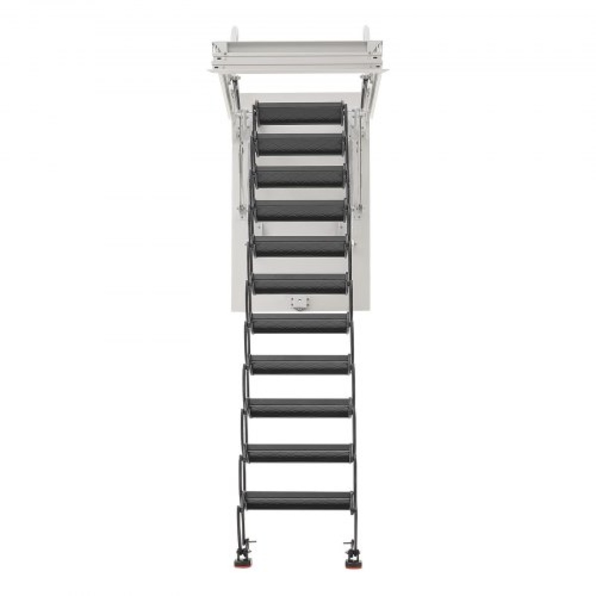 VEVOR Attic Ladder, χωρητικότητα 660LBS/299,4KG, Ταιριάζει σε ύψος οροφής 8,5 έως 9,4 πόδια και μέγεθος ανοίγματος 39,4 x 27,5 ίντσες, αναδιπλούμενη αναδιπλούμενη σκάλα οροφής από κράμα χάλυβα με ράβδο έλξης για οροφή σοφίτας