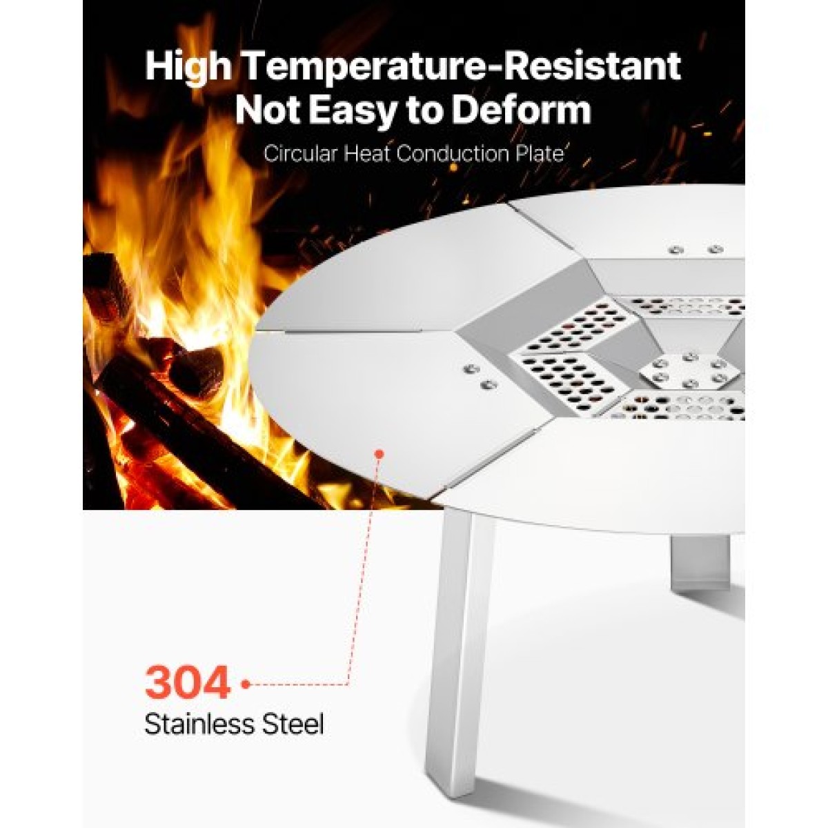 VEVOR Fire Pit Heat Delector for Solo Solo Yukon, 508 mm Bonfire Round for Wood Burning Fire Pit, 304 Ανοξείδωτος διαχύτης θερμότητας, Αποσπώμενο κάλυμμα καυστήρα Αξεσουάρ κάμπινγκ