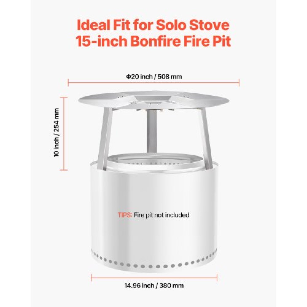 VEVOR Fire Pit Heat Delector for Solo Solo Yukon, 508 mm Bonfire Round for Wood Burning Fire Pit, 304 Ανοξείδωτος διαχύτης θερμότητας, Αποσπώμενο κάλυμμα καυστήρα Αξεσουάρ κάμπινγκ