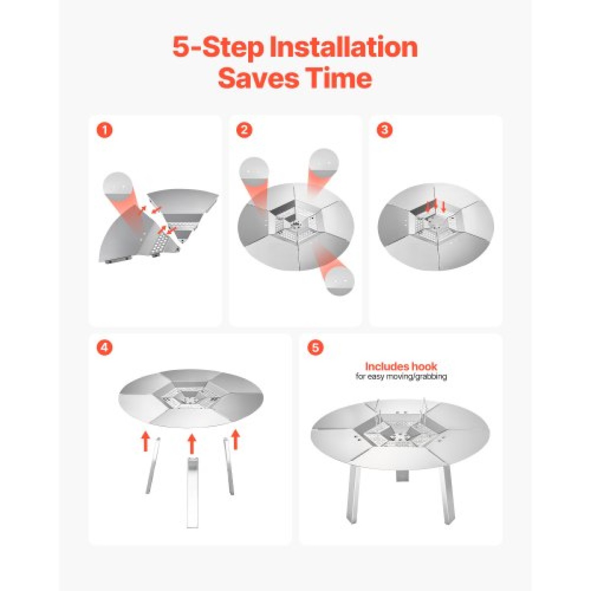 VEVOR Fire Pit Heat Delector for Solo Solo Yukon, 508 mm Bonfire Round for Wood Burning Fire Pit, 304 Ανοξείδωτος διαχύτης θερμότητας, Αποσπώμενο κάλυμμα καυστήρα Αξεσουάρ κάμπινγκ