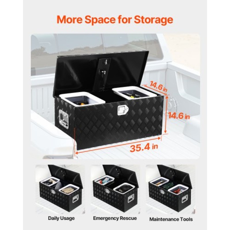 VEVOR 35.4"x14.6"x14.6" Heavy Duty Aluminum Truck Bed Tool Box for Pickup Black