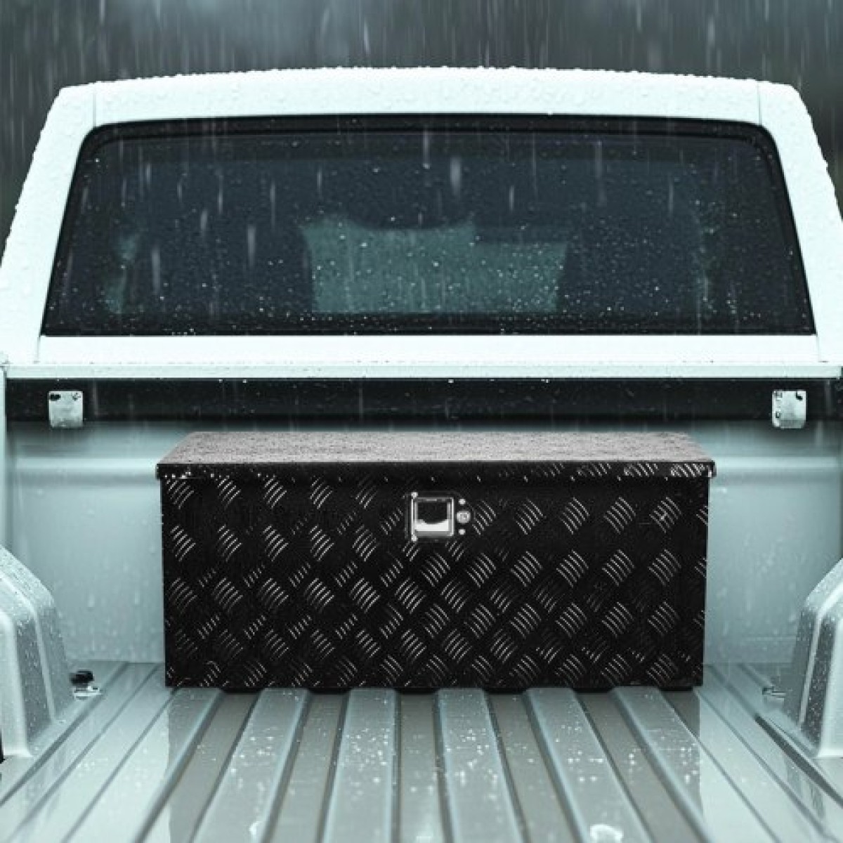 Κουτί εργαλείων κρεβατιού φορτηγού VEVOR Heavy Duty, Εργαλειοθήκη με ρίγες επιμεταλλωμένη με συρόμενο ράφι, πλευρική λαβή, κλειδαριά & κλειδιά, θήκη εργαλείων αποθήκευσης για τρέιλερ, παραλαβή, 35,4"x14,6"x14,6"(899x370x370mm), μαύρο