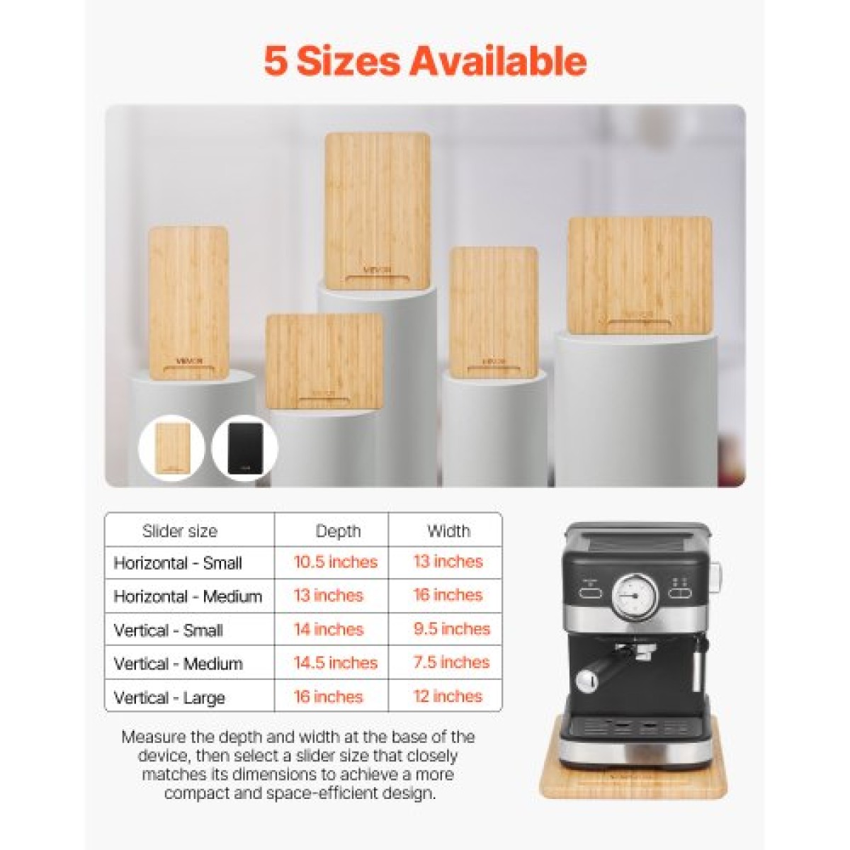 Slider συσκευής VEVOR, μικρός 14 x 9,5 ιντσών, κυλιόμενος συρόμενος δίσκος με ελαστικούς τροχούς & κούφια λαβή, εύκολος καθαρισμός, κυλιόμενος δίσκος συσκευής για καφετιέρα, πάγκος κουζίνας, φυσικό ξύλο