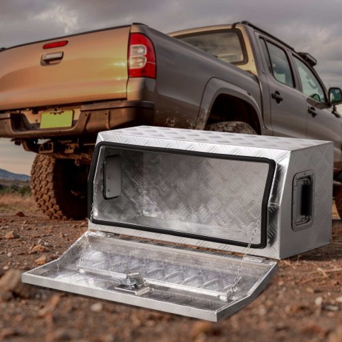 Κιβώτιο εργαλείων κρεβατιού φορτηγού VEVOR Heavy Duty, Εργαλειοθήκη με ρίγες επιμεταλλωμένη με πλαϊνή λαβή και κλειδιά T-lock, Storage Toolbox Chest Organizer για τρέιλερ, Pickup, RV, 30"x13"x13"(762x330.2x330.2mm),