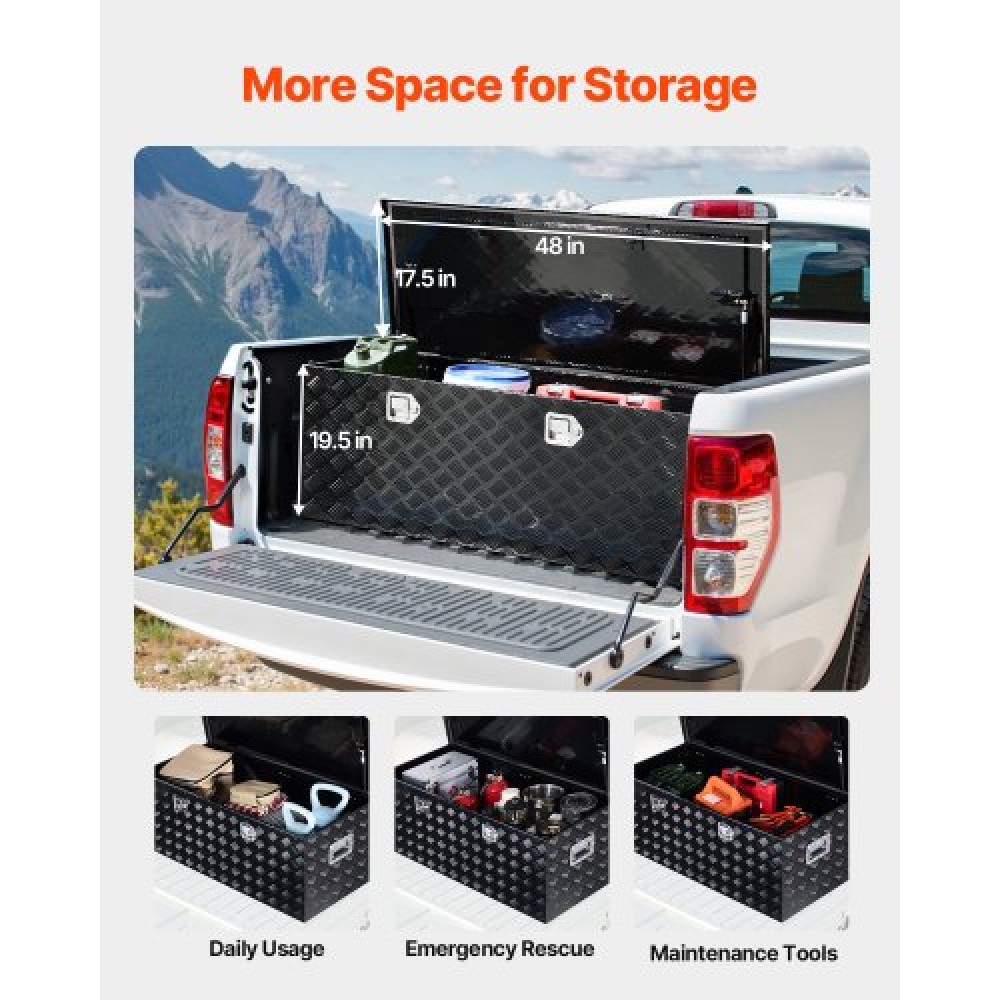 VEVOR 48"x19.5"x17.5" Heavy Duty Aluminum Truck Bed Tool Box for Pickup RV Black