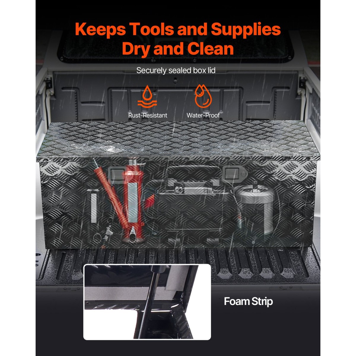 Κουτί εργαλείων κρεβατιού φορτηγού VEVOR Heavy Duty, Εργαλειοθήκη με ρίγες επιμεταλλωμένη με πλαϊνή λαβή και κλειδαριές κλειδιά, θήκη εργαλειοθήκης αποθήκευσης για ρυμουλκούμενο, παραλαβή, 48"x19,5"x17,5"(1219,2x495,3x4, μαύρο)