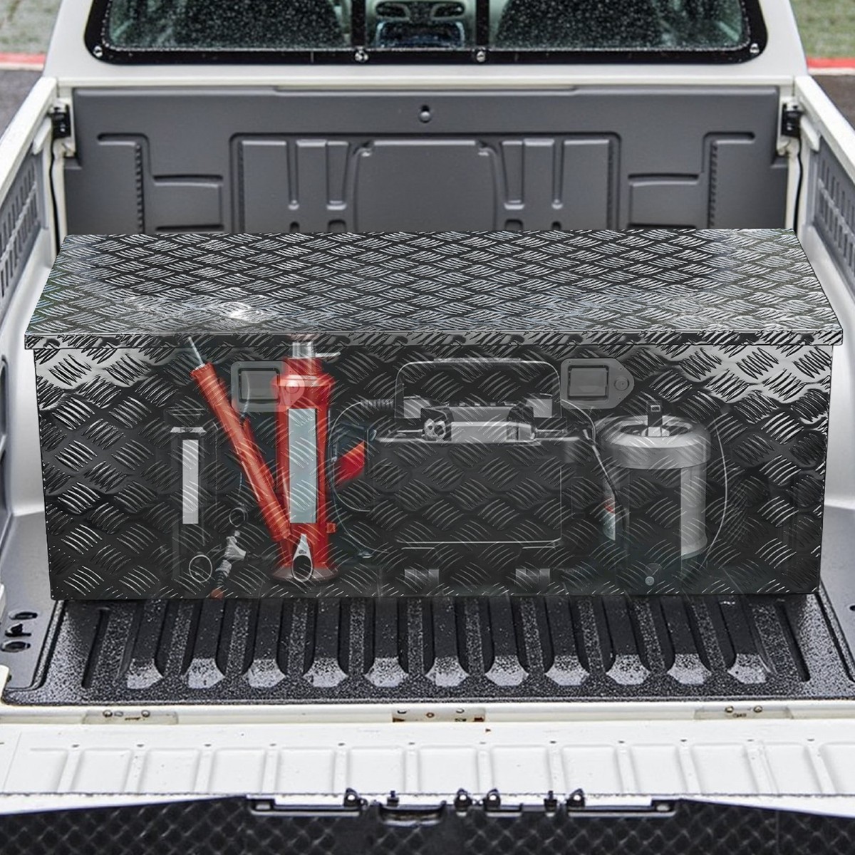 Κουτί εργαλείων κρεβατιού φορτηγού VEVOR Heavy Duty, Εργαλειοθήκη με ρίγες επιμεταλλωμένη με πλαϊνή λαβή και κλειδαριές κλειδιά, θήκη εργαλειοθήκης αποθήκευσης για ρυμουλκούμενο, παραλαβή, 48"x19,5"x17,5"(1219,2x495,3x4, μαύρο)