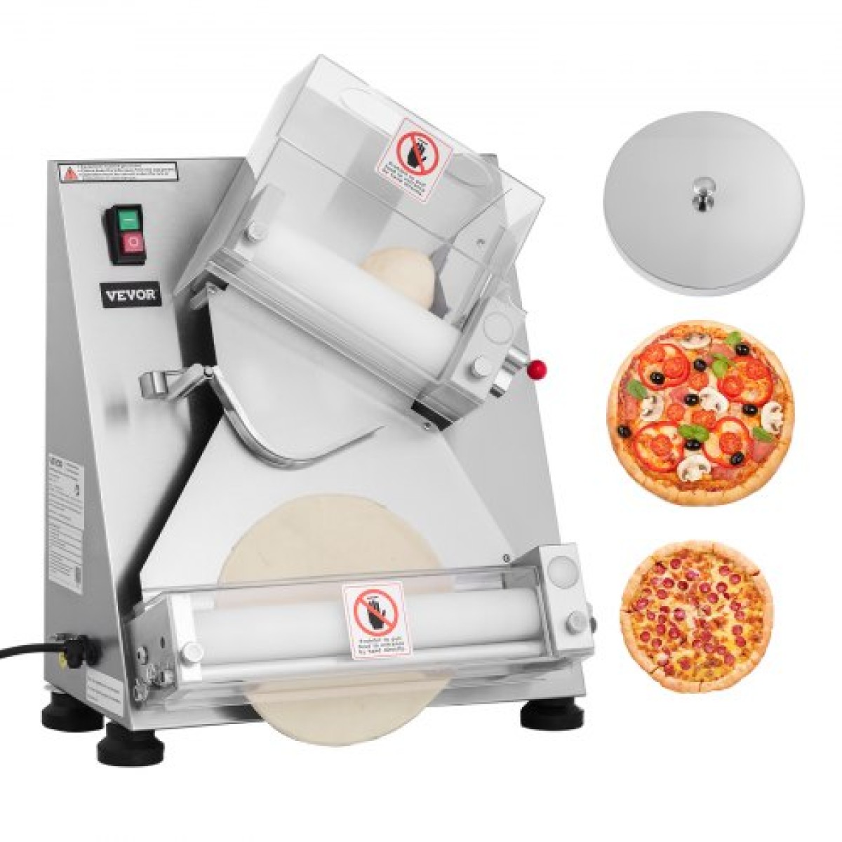 Φύλλο με ρολό VEVOR Pizza Dough, Αυτόματη πρέσα πίτσας από ανοξείδωτο χάλυβα 3-14 ιντσών, Εμπορική ηλεκτρική μηχανή παρασκευής ζυμαρικών 370 W, 260 τμχ ανά ώρα, ρυθμιζόμενο πάχος, με καπάκι πρέσας ζύμης
