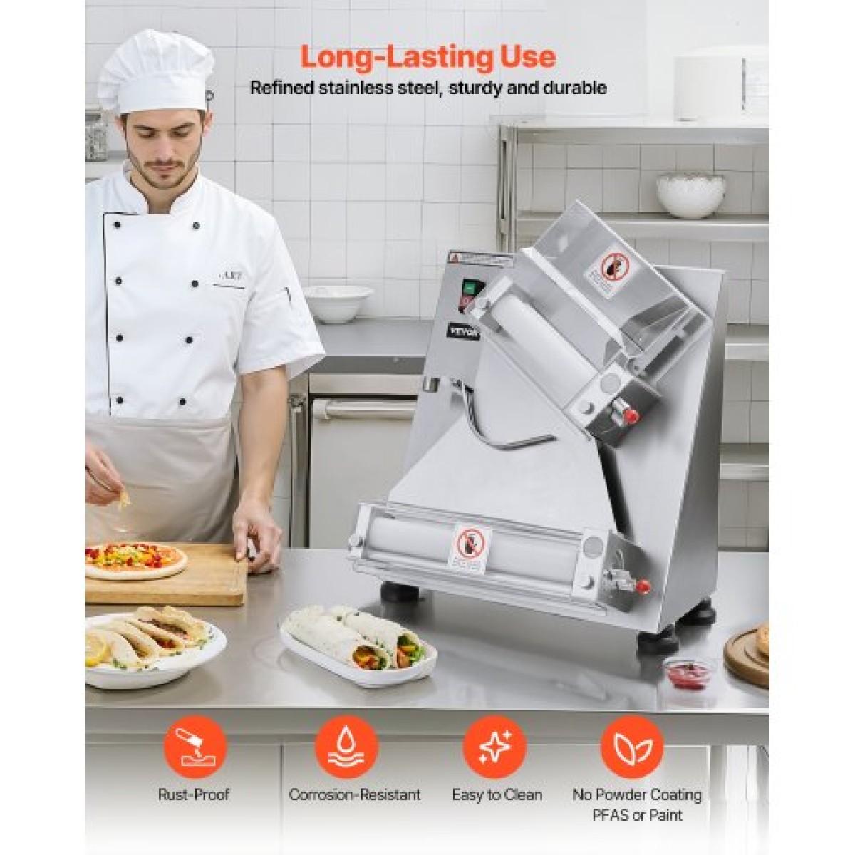 Φύλλο με ρολό VEVOR Pizza Dough, Αυτόματη πρέσα πίτσας από ανοξείδωτο χάλυβα 3-14 ιντσών, Εμπορική ηλεκτρική μηχανή παρασκευής ζυμαρικών 370 W, 260 τμχ ανά ώρα, ρυθμιζόμενο πάχος, με καπάκι πρέσας ζύμης