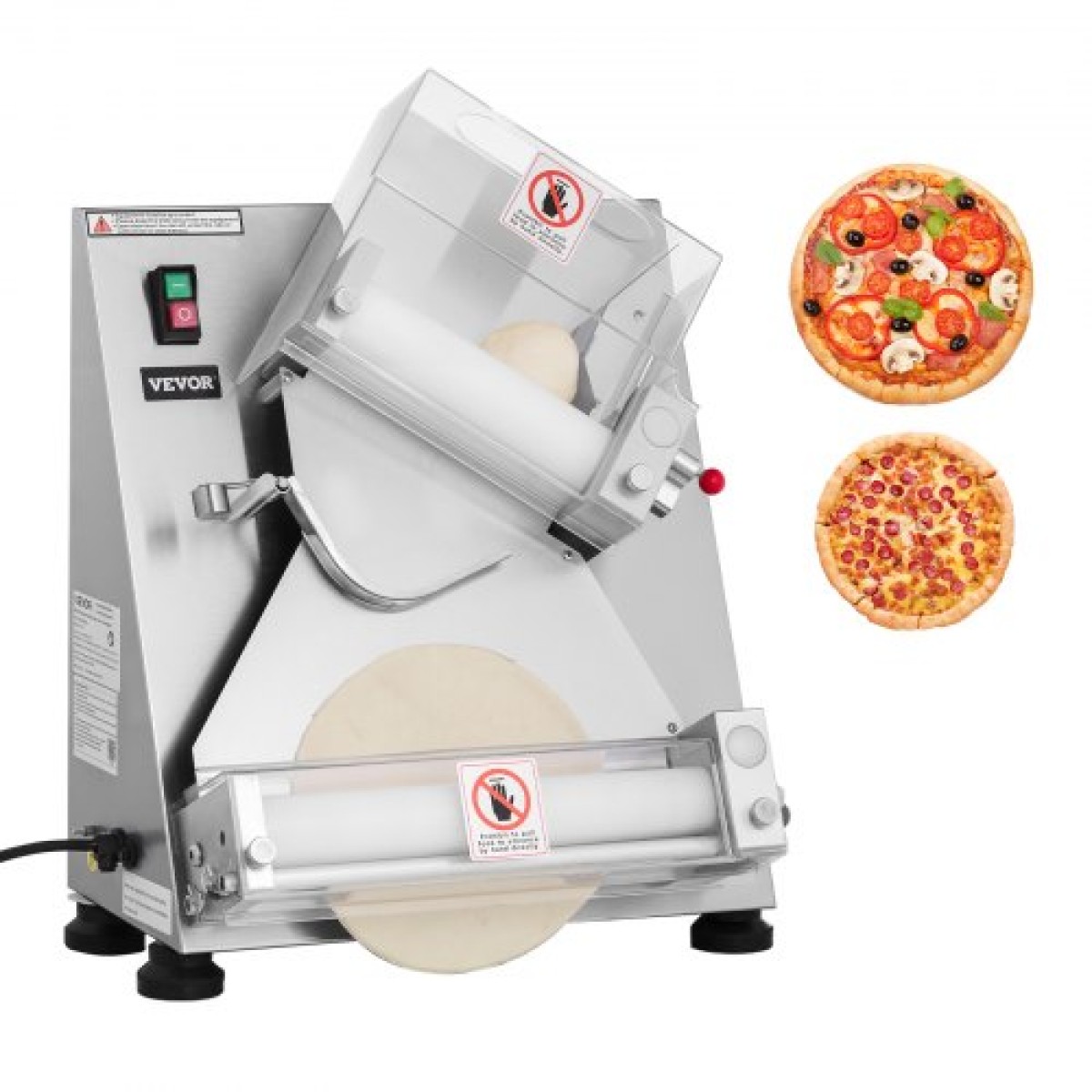 Φύλλο με ρολό VEVOR Pizza Dough, Αυτόματη πρέσα πίτσας από ανοξείδωτο χάλυβα 3-14 ιντσών, Εμπορική ηλεκτρική μηχανή παρασκευής ζυμαρικών 370 W, 260 τμχ ανά ώρα, ρυθμιζόμενο πάχος, με καπάκι πρέσας ζύμης