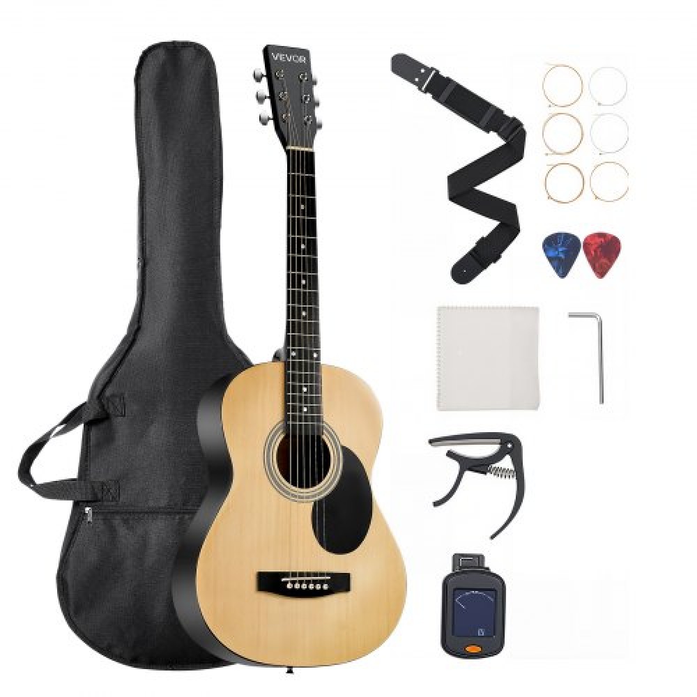 VEVOR 39 in Dreadnought Acoustic Guitar Natural Beginner Bundle Gig Bag Adult