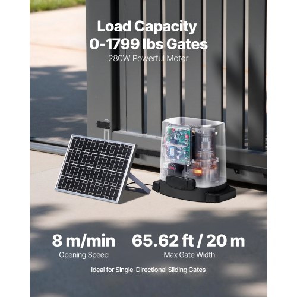 VEVOR 280W Solar Gate Opener 1799lbs Electric Gate Opener Gear Track 2 Remotes
