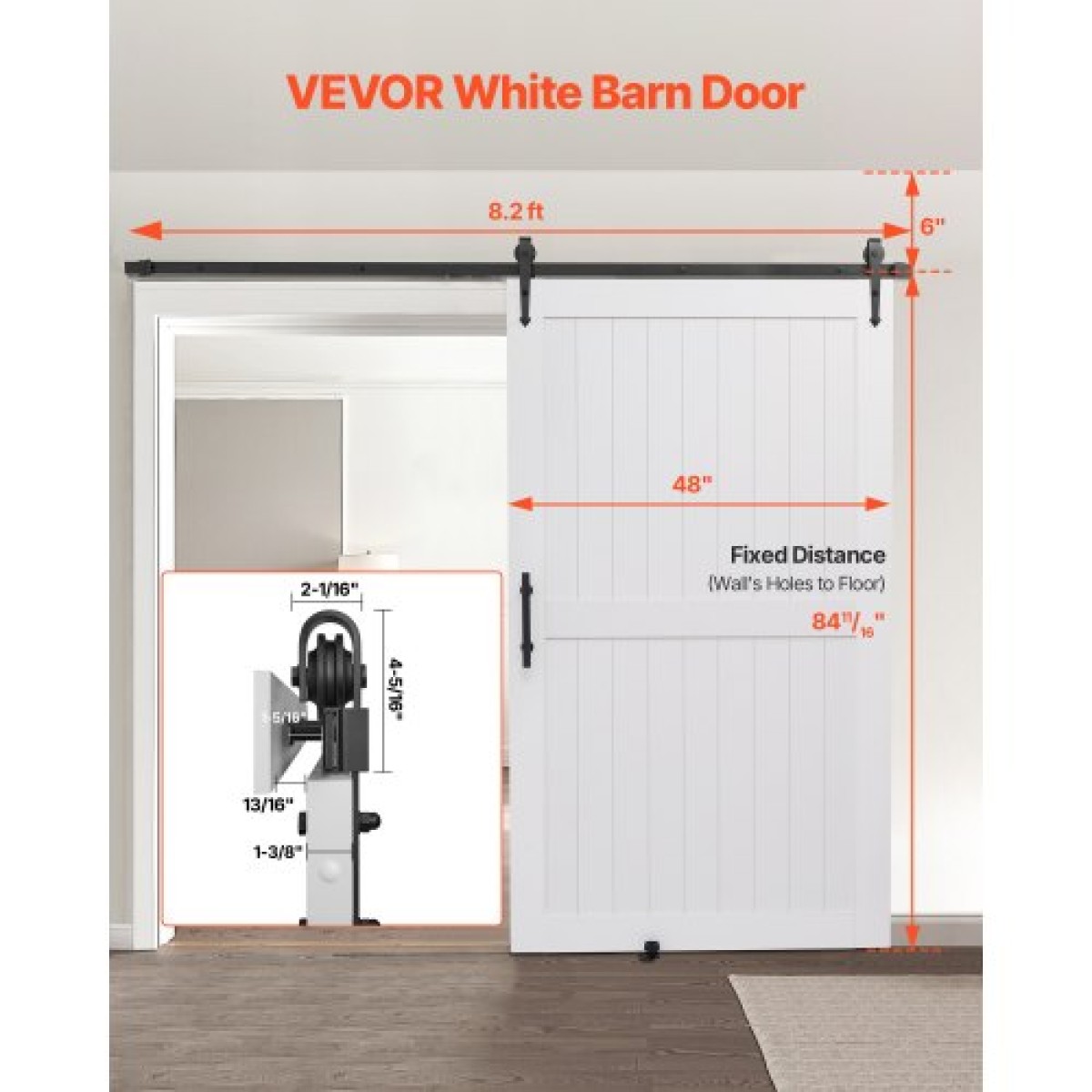 VEVOR Συρόμενη Πόρτα Αχυρώνα, 1219 x 2134 mm, Πάνελ MDF υψηλής αντοχής, Πόρτα αχυρώνα με κιτ υλικού, Αδιάβροχη επιφάνεια PVC, Εύκολη εγκατάσταση, Πλαίσιο H, Ομαλά και αθόρυβα συρόμενα για σαλόνι, μπάνιο