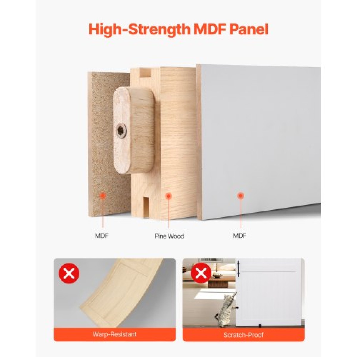 VEVOR Συρόμενη Πόρτα Αχυρώνα, 1219 x 2134 mm, Πάνελ MDF υψηλής αντοχής, Πόρτα αχυρώνα με κιτ υλικού, Αδιάβροχη επιφάνεια PVC, Εύκολη εγκατάσταση, Πλαίσιο H, Ομαλά και αθόρυβα συρόμενα για σαλόνι, μπάνιο