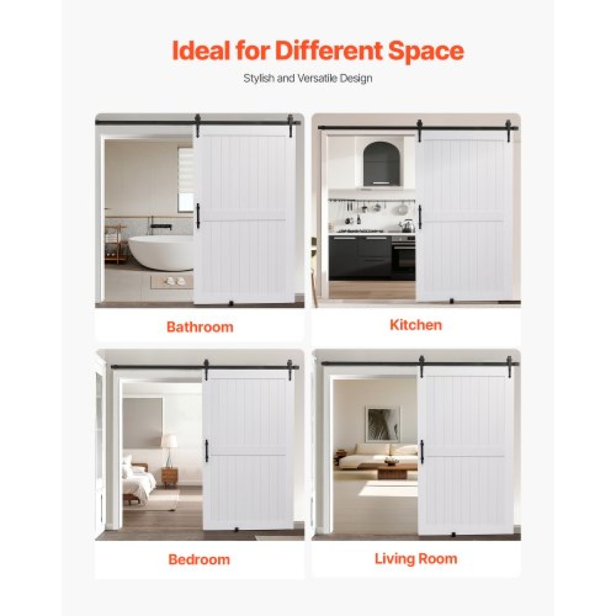 VEVOR Συρόμενη Πόρτα Αχυρώνα, 1219 x 2134 mm, Πάνελ MDF υψηλής αντοχής, Πόρτα αχυρώνα με κιτ υλικού, Αδιάβροχη επιφάνεια PVC, Εύκολη εγκατάσταση, Πλαίσιο H, Ομαλά και αθόρυβα συρόμενα για σαλόνι, μπάνιο