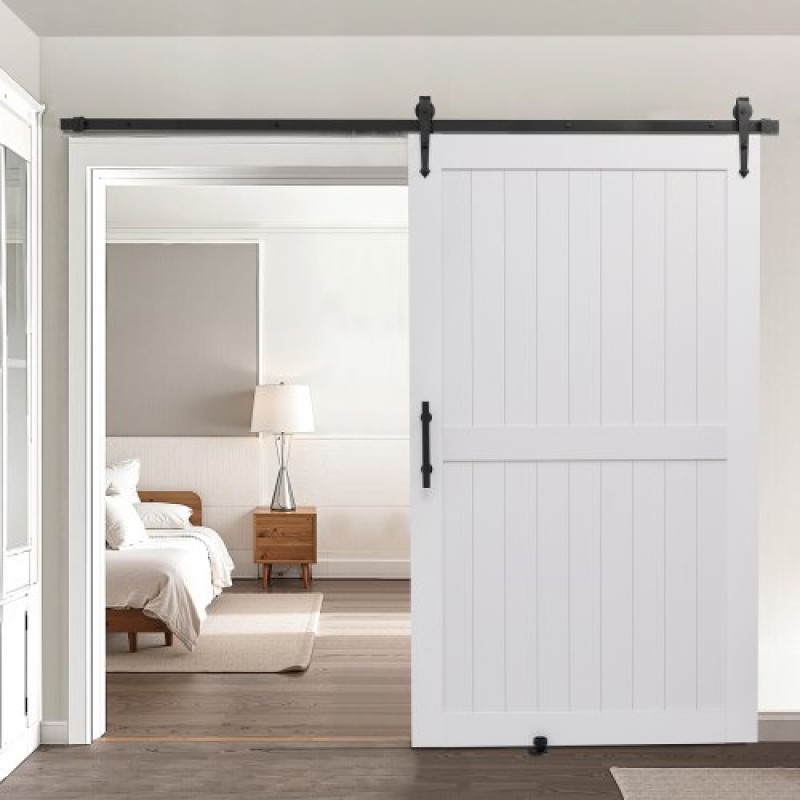 VEVOR Συρόμενη Πόρτα Αχυρώνα, 1219 x 2134 mm, Πάνελ MDF υψηλής αντοχής, Πόρτα αχυρώνα με κιτ υλικού, Αδιάβροχη επιφάνεια PVC, Εύκολη εγκατάσταση, Πλαίσιο H, Ομαλά και αθόρυβα συρόμενα για σαλόνι, μπάνιο